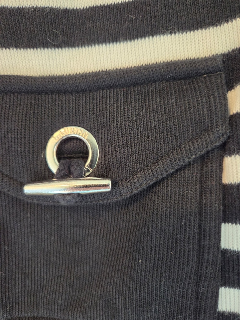 Lauren Ralph Lauren 100% cotton cardigan/sweater stripes M funnel neck preppy - Picture 3 of 7